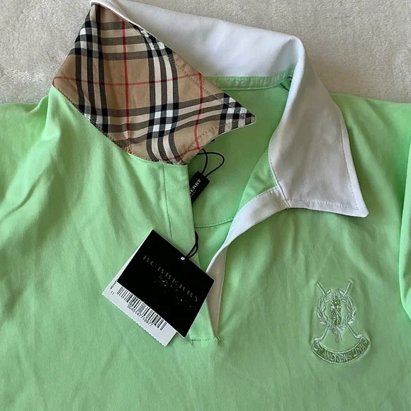New Burberry Golf Neon Green  Short sleeve collar shirt - Picture 9 of 15